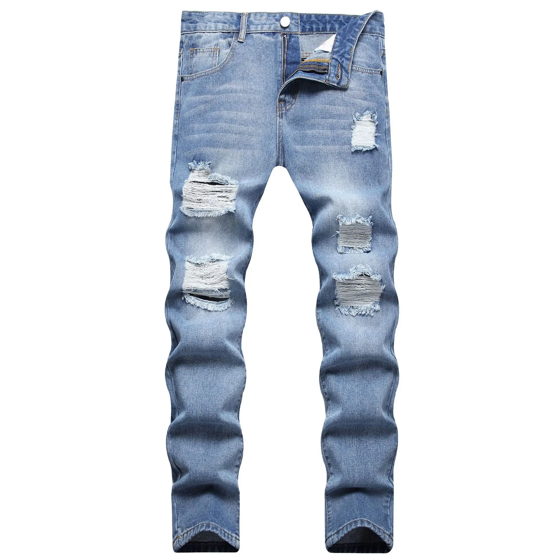 

Мужские джинсы-карандаш с дырками, средней посадкой, облегающие, с карманами, винтажные, рваные, потертые, деним, стритвир, прямые брюки