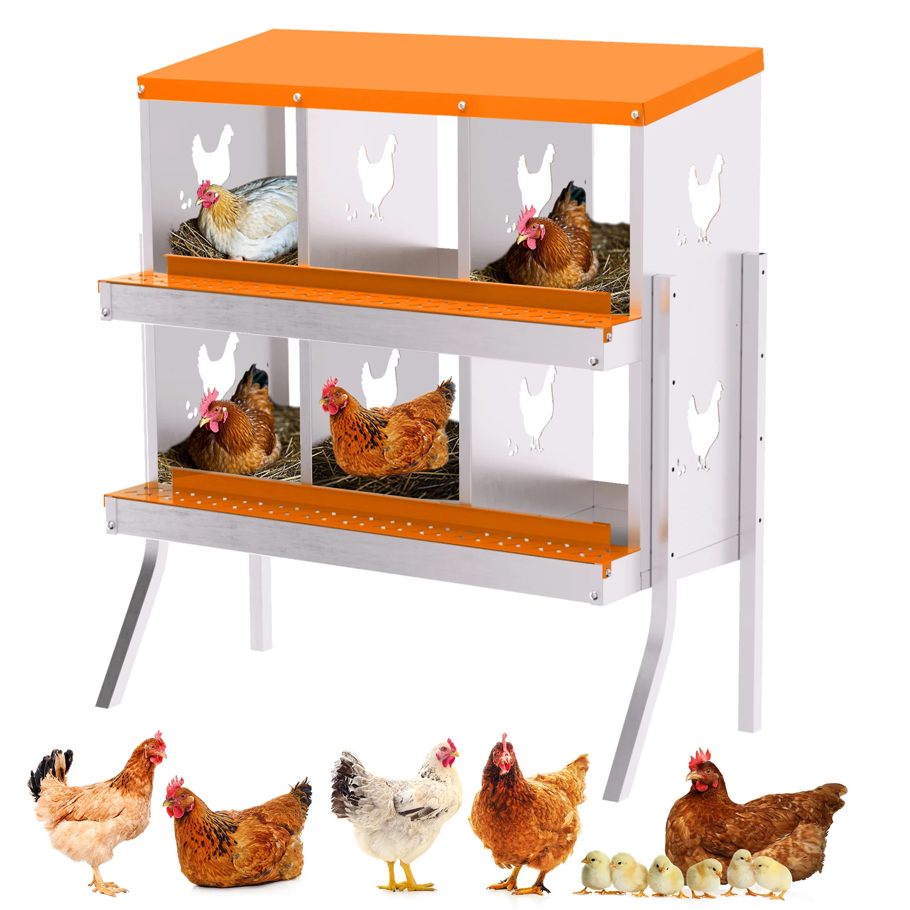 Nido para Gallinas de Metal Galvanizado Resistente a la Oxidación – 2 Niveles, 6 Compartimentos, Ventilado, Fácil Recolección de Huevos e Instalación, Ideal para Gallineros, Incluye Soporte