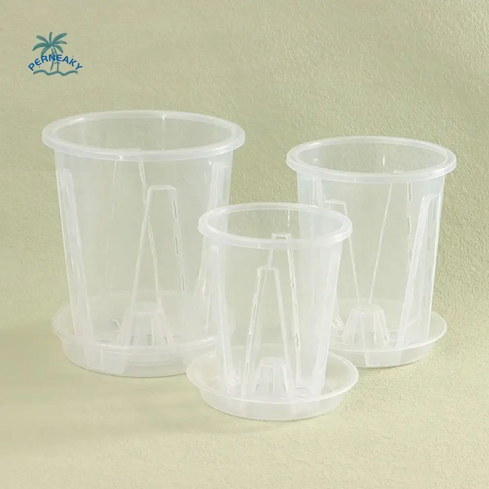 

Breathable Root Control Transparent Flower Pot Beautiful with Tray Phalaenopsis Orchid Pots Plastic With Stomata Planting Pot