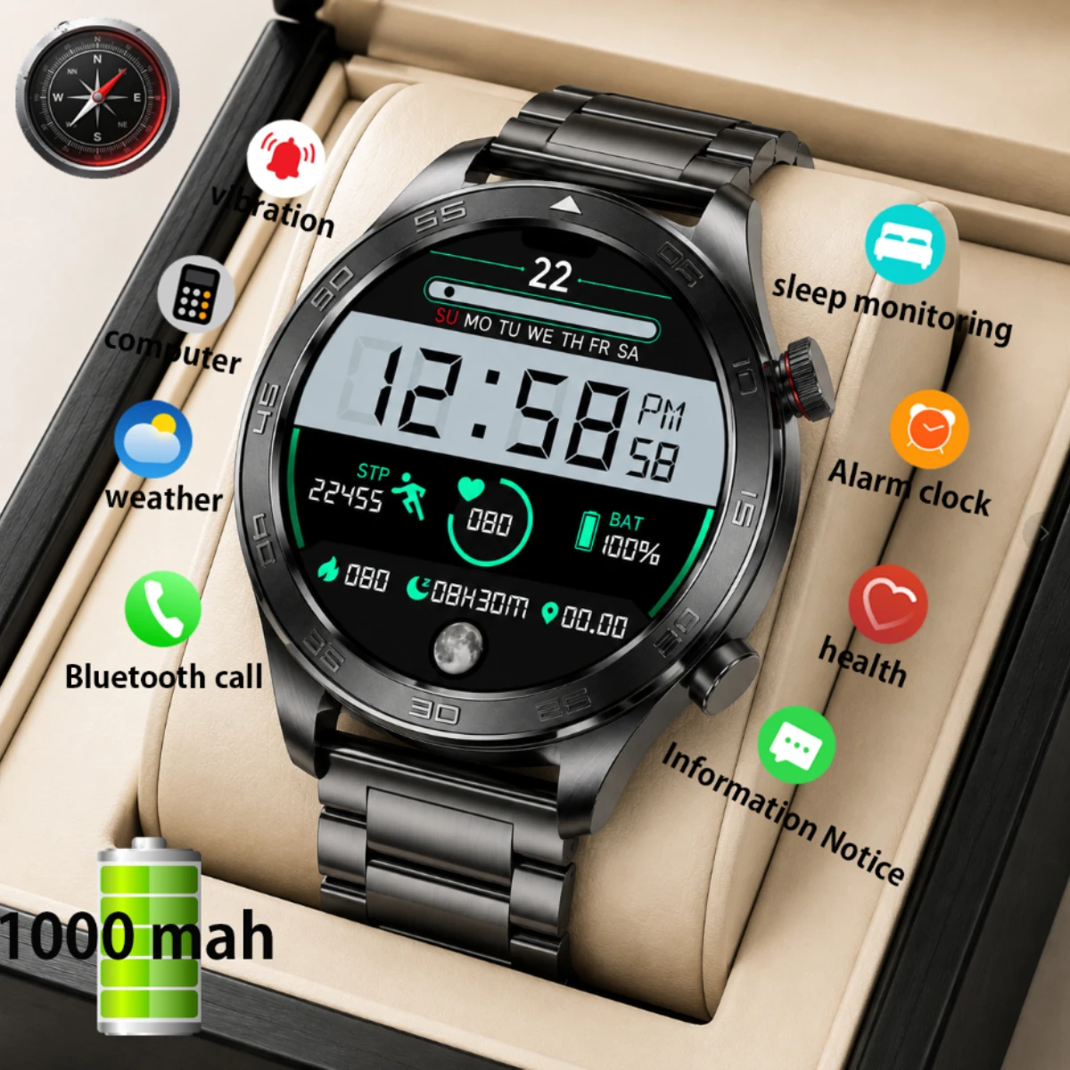 2026 New Smart Watch:1000 MAh Long Battery Life Bluetooth Calling Activity Tracking Notifications Health Monitoring Smartwatch