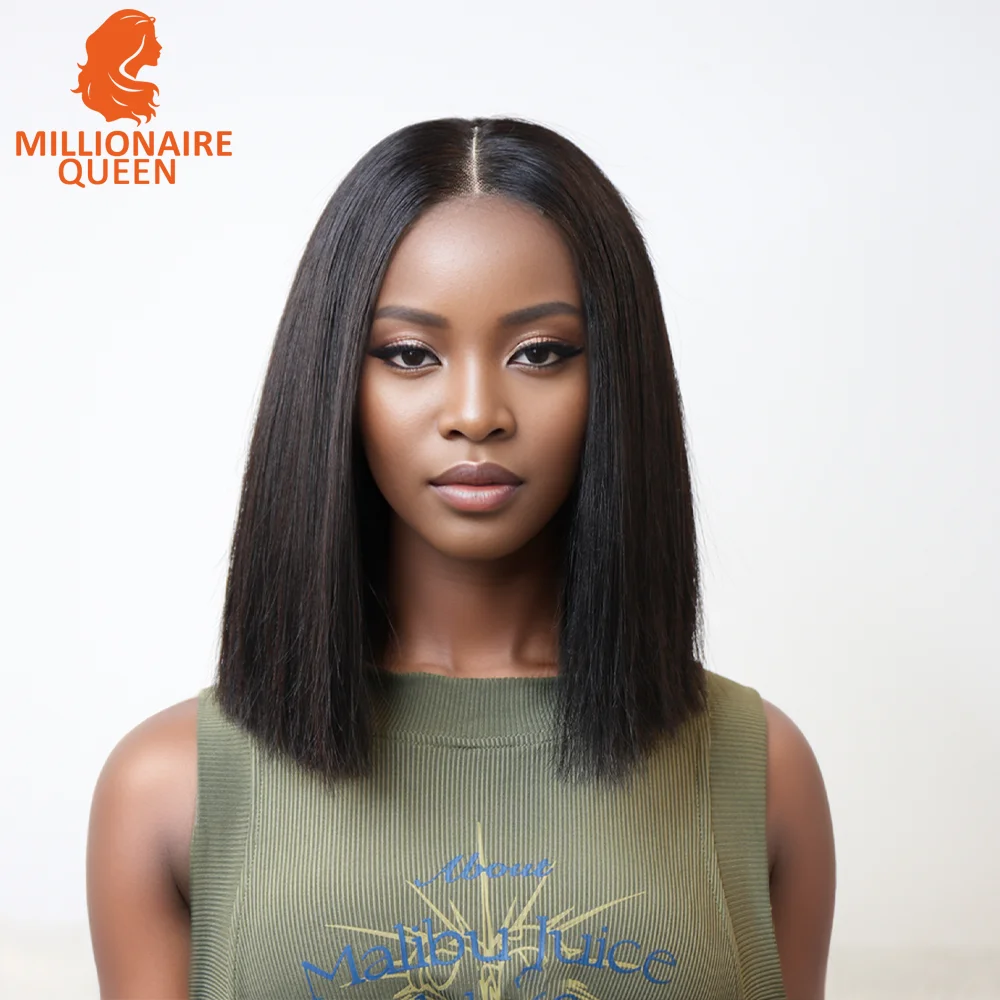 Vietname Super Double Drawn Bone Straight 2x6 Bob Wig with 100% Human Hair Nature Black 250% Density For Black Women