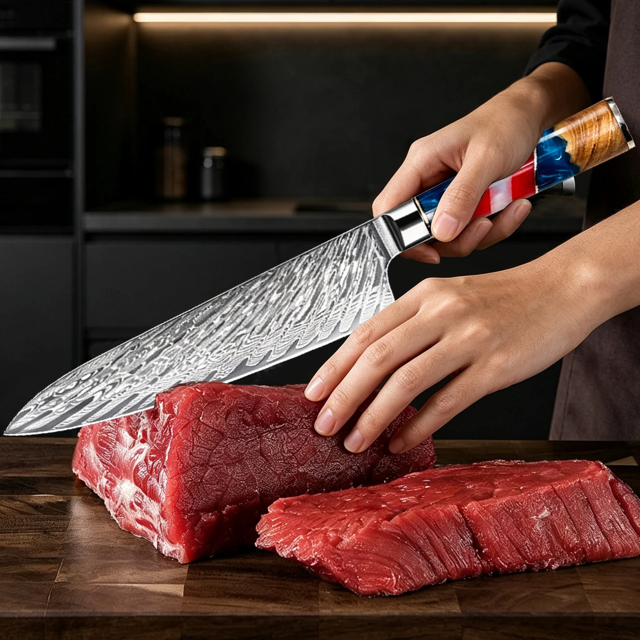 8 Inch Gyuto Knife 67-Layers Damascus Steel VG-10 Blade Chefs Cleaver Meat Slicing Vegetables Kitchen Knives Resin & Wood Handle