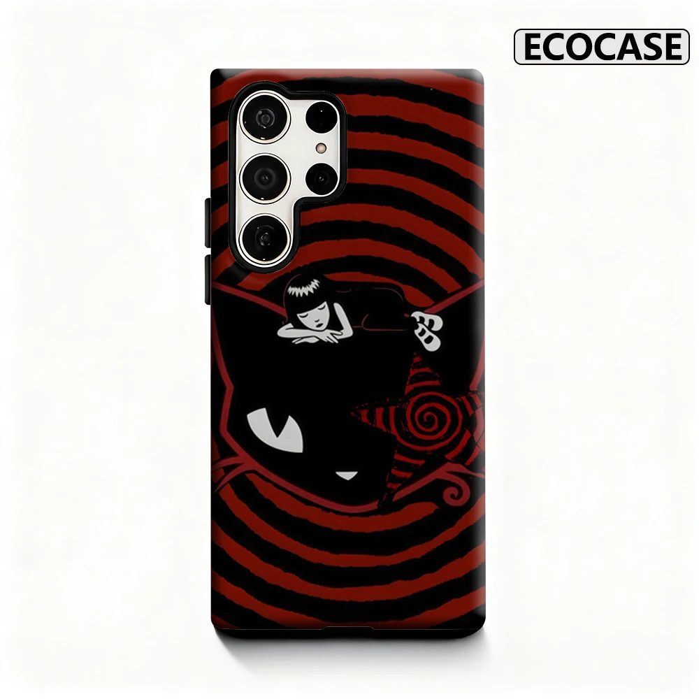 Gothic Cat Whimsy Handyhülle für Samsung Galaxy S25 Ultra S24 S23 Ultra Plus, glänzende doppellagige Rückseite