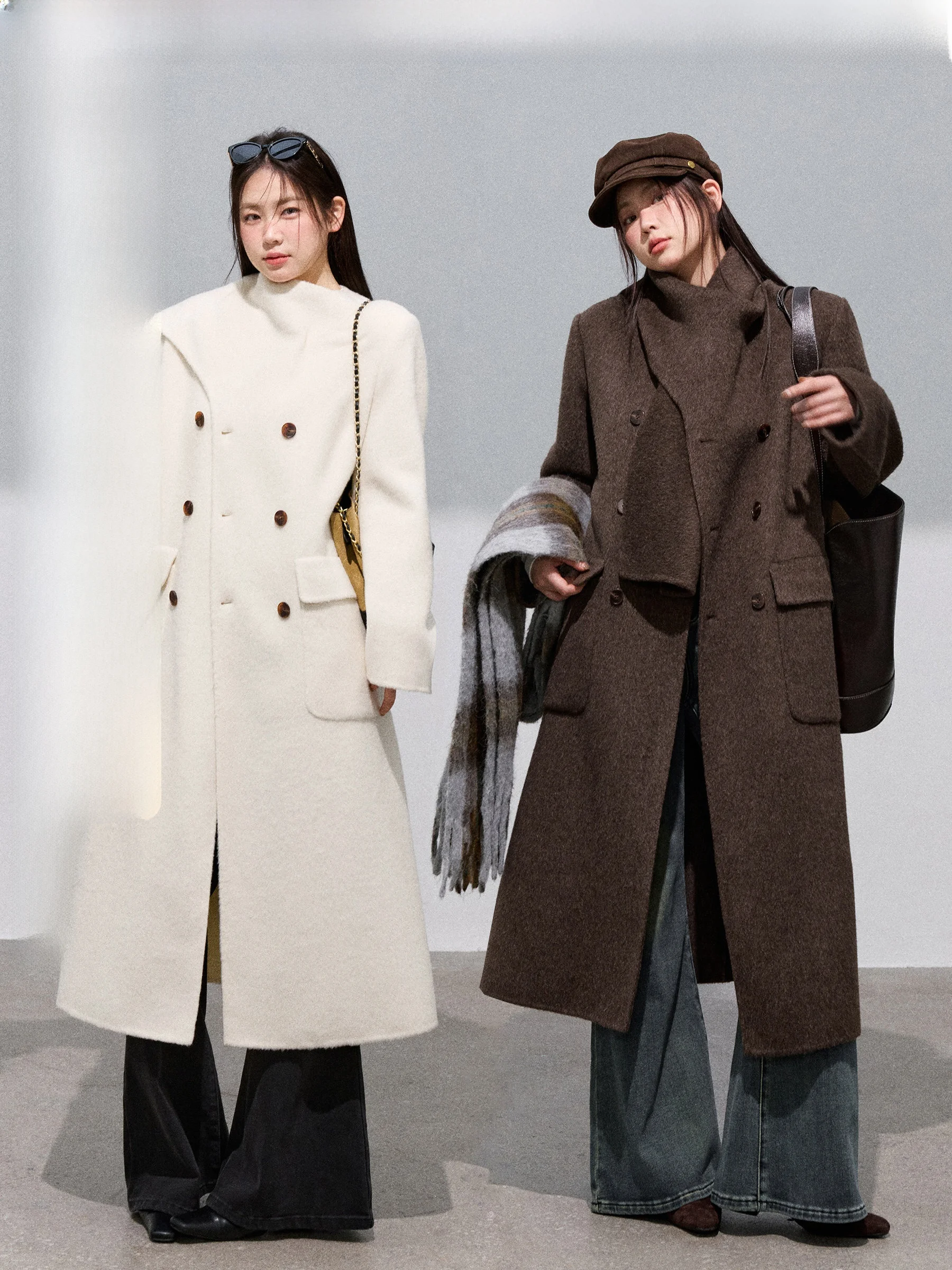 

Пальто-кардиган JULULOOK Studio "Bla A" из двойной шерсти больших размеров с шарфом, длинное зимнее пальто для полных женщин, очень теплое