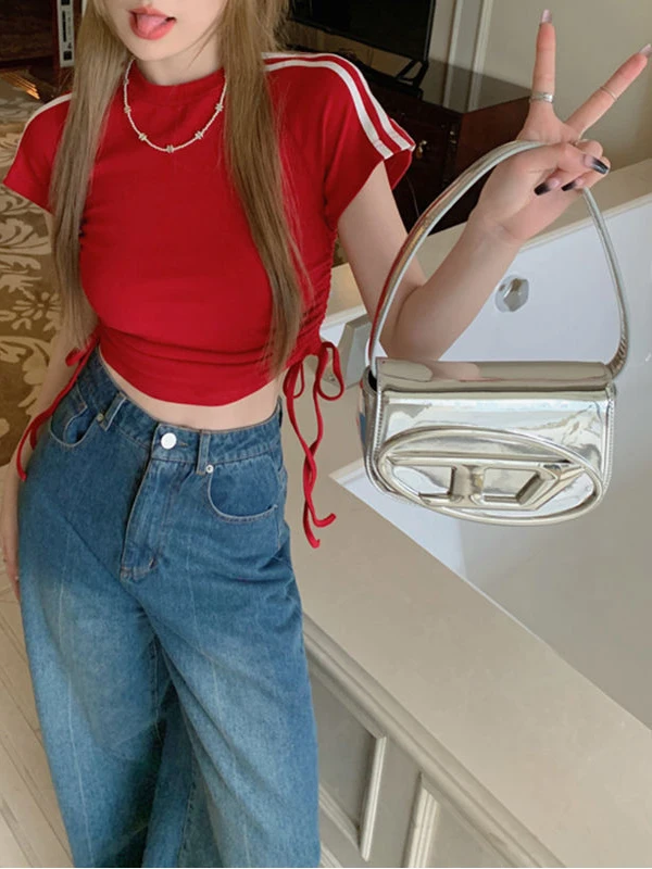 Sexy ort Sve rond Ne Slim Fit puur katoenen kleur T-shirt damesbasislaag Top Dstring Tee Bars Design