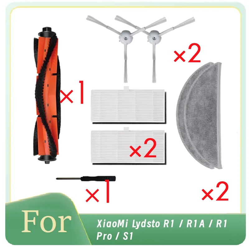 N98R 8 Pcs Roller Side Brush And Filter Mop Pad Combo For Xiaomi Lydsto R1 / R1A / R1 Pro / S1 Robot Vacuum