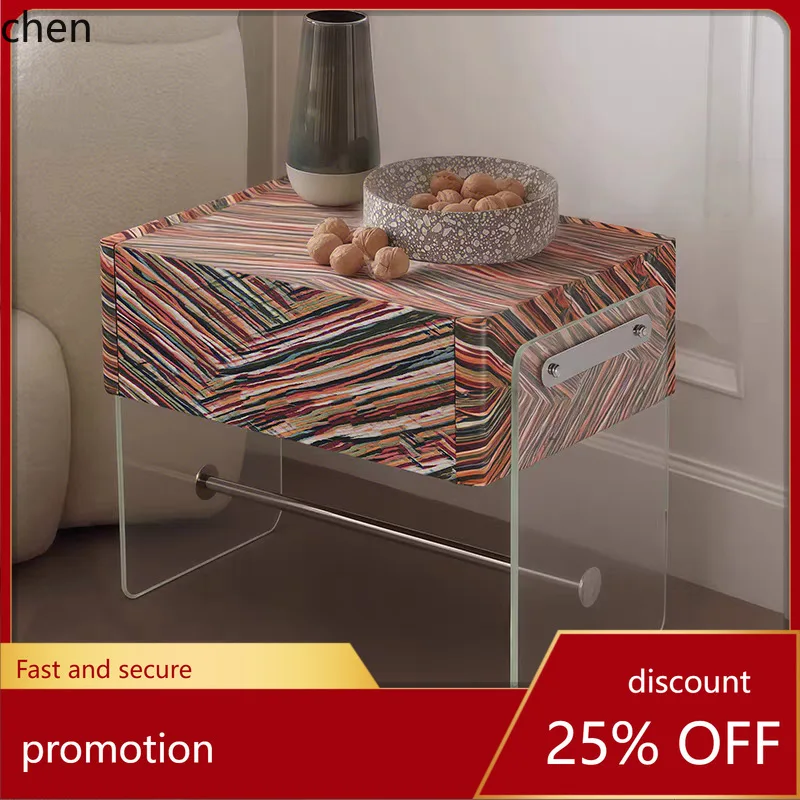 HT Modern High-End Bedroom Round Square Acrylic Bedside Table Storage Cabinet