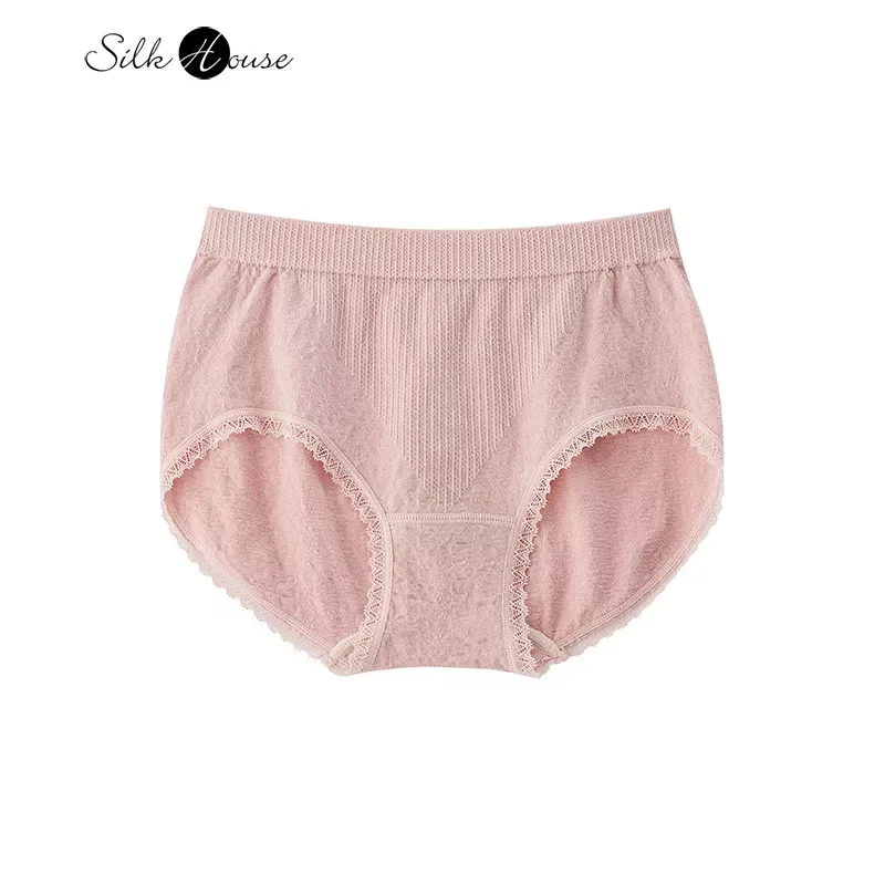 Women\'s Fashion Sexy Underwear Natural Silk Comfortable Solid Color Mid Waist Bag Hip Jacquard Lace Seamless Triangle Underwear