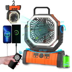 Ventilador recargable para tienda de campaña al aire libre, dispositivo con gancho LED, temporizador remoto de 8 pulgadas, USB, portátil, funciona con batería, 20000 mAh