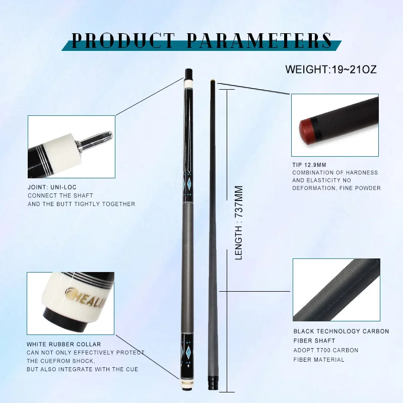 Carbon Fiber Billiard & Pool Cue-12.9mm Bakelite Tip Radial Joint Low Deflection Shaft (OK HEALING)
