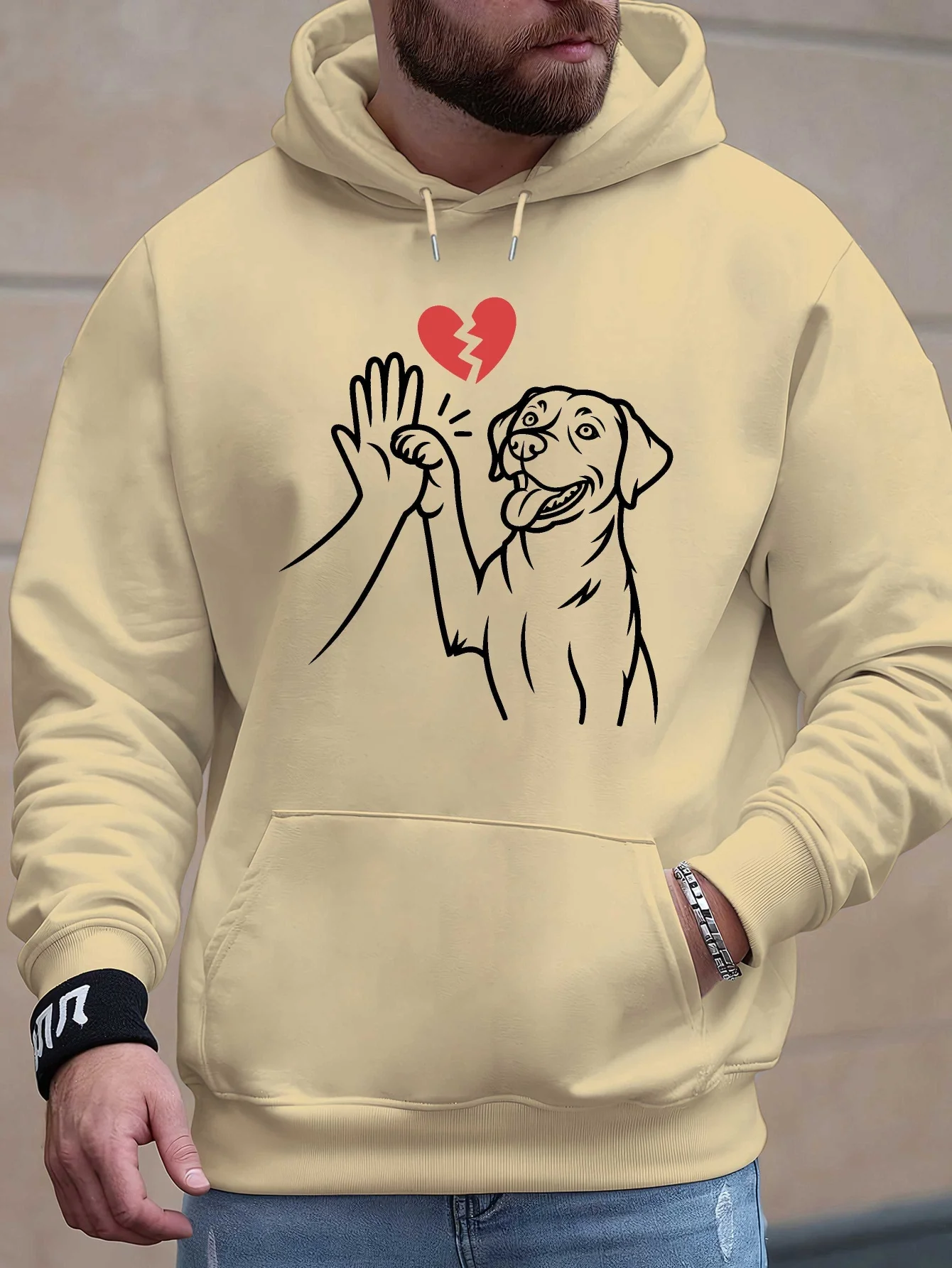American Personality Fashion Trend Print Men Hooded Sweatshirt Autumn and Winter Daily Outdoor Sports Loose Leisure Street Style