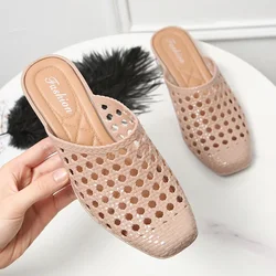 2023 Mules Shoes Women's Summer Slippers Beach Soft Women Sandals Hollow Out Mid Heels Slides Footwear Flip-flops Zapatos Mujer