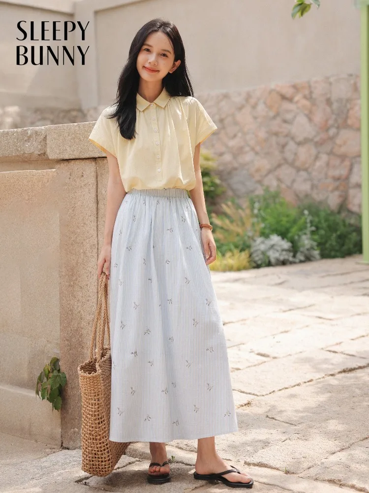 

Юбка миди А-силуэта с высокой талией и полосатым принтом для женщин, повседневная, весенняя, с эластичным поясом, для создания стройного силуэта, для отдыха и на каждый день