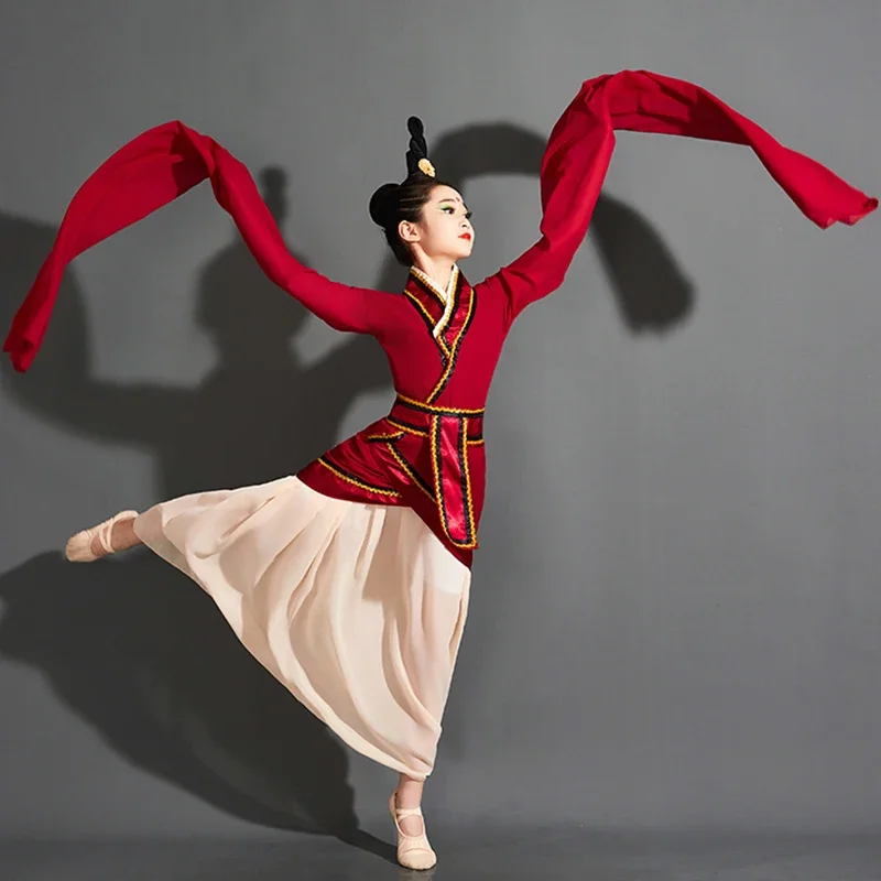 Rękawy wodne Klasyczne chińskie kostiumy do tańca narodowego Dzieci Starożytny orientalny Hanfu Yangko Sukienka Wentylator Parasol Kostium taneczny