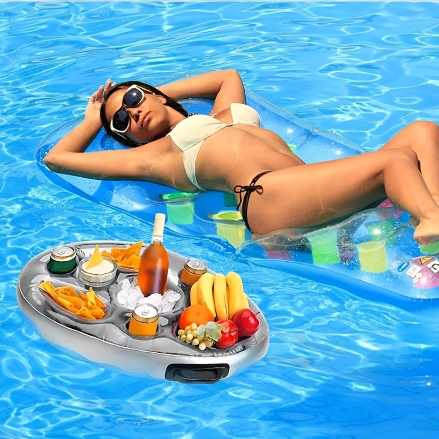 

1pc Large Size Premium Inflatable Floating Drink Holder - Sturdy Freestanding Pool Tray for Food, Drinks, and Snacks - Perfect f