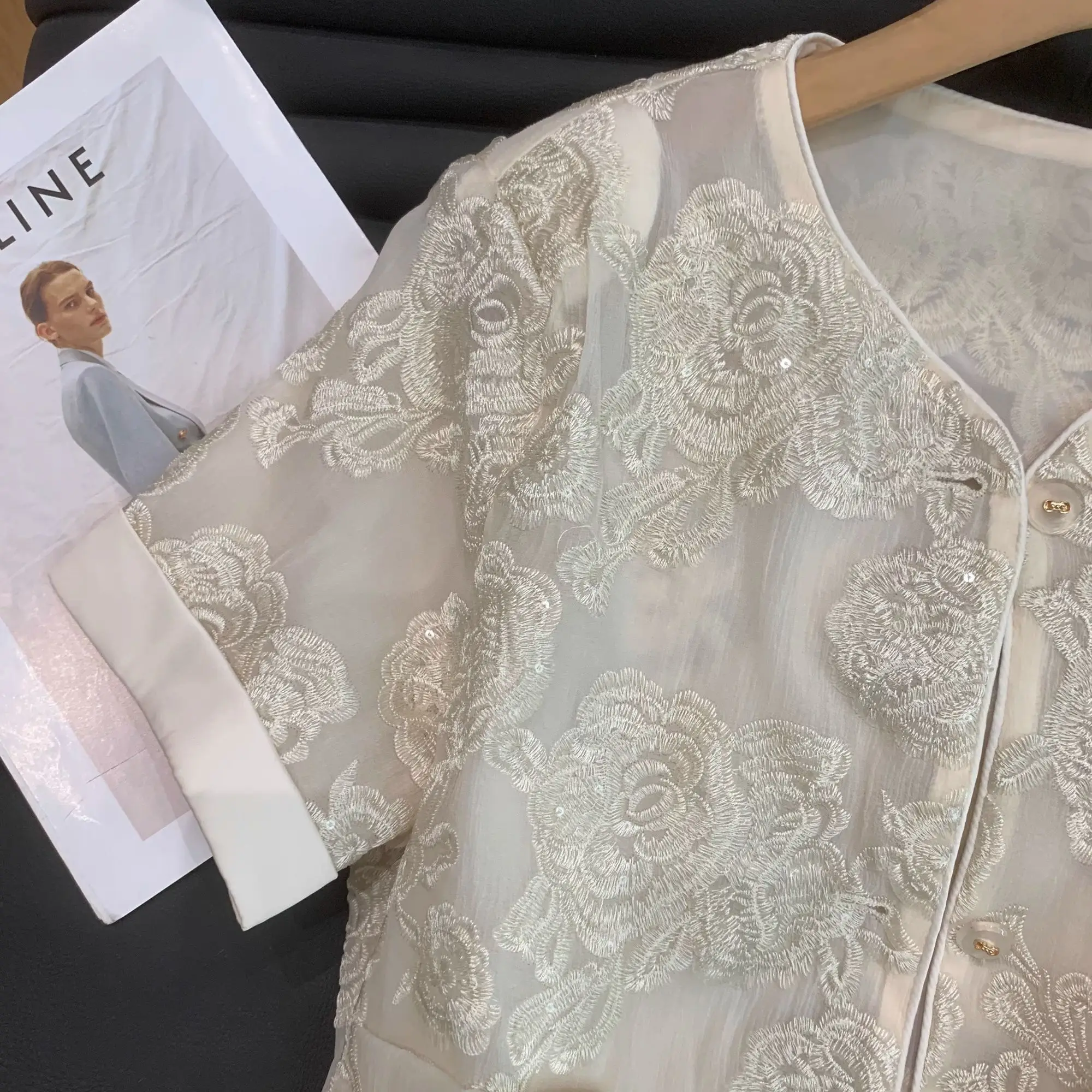 Camicette retrò ricamate Camicie larghe a maniche corte jacquard da donna Top vintage in stile etnico cinese