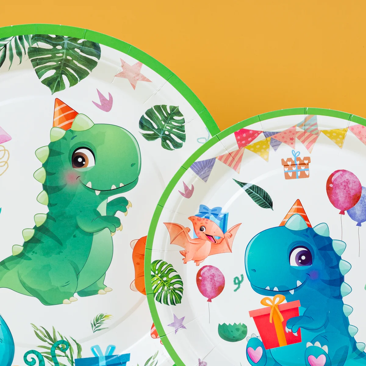10/25/50Pcs Cute Party Dinosaur Disposable Paper Plates 7/9 Inch Watercolor Cartoon Round Plates for Birthday Party Supplies