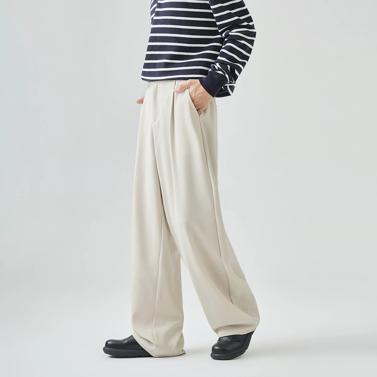Men's Floor-Length Pants Autumn Loose Solid Color Wrinkle-Resistant Trousers, Apricot Plus Size XXL