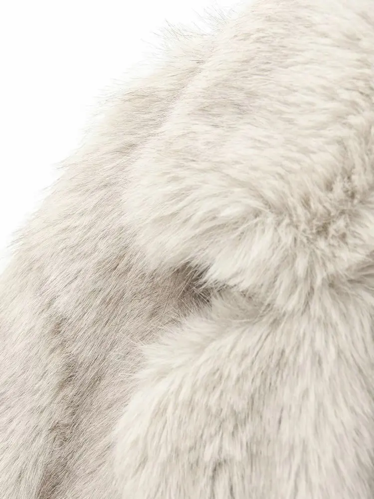 Faux Fluffy Fur Jackets for Women, Chic Lapel Collar, Loose Plush Coats, Shaggy Outerwear, Thick and Warm, Gray & White, Winter