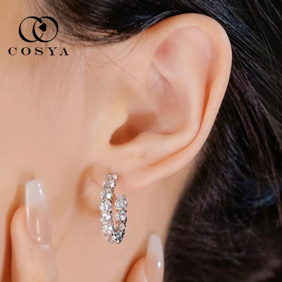 

COSYA 2.6CT D Color Moissanite Hoop Earrings for Women 925 Sterling Silver Plated White Gold Sparkling Wedding Party Jewelry