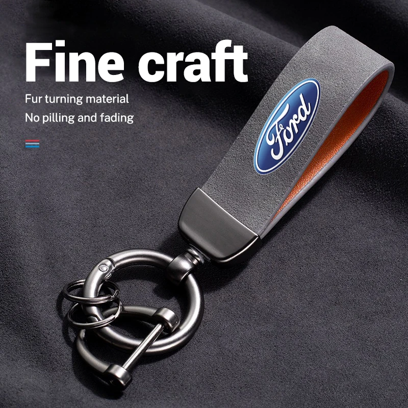 Suede Leather Car Emblem Keychain Key Chain Pendant for Ford focus Fiesta EcoSport ESCORT Ranger Fusion Mondeo Auto Accessories