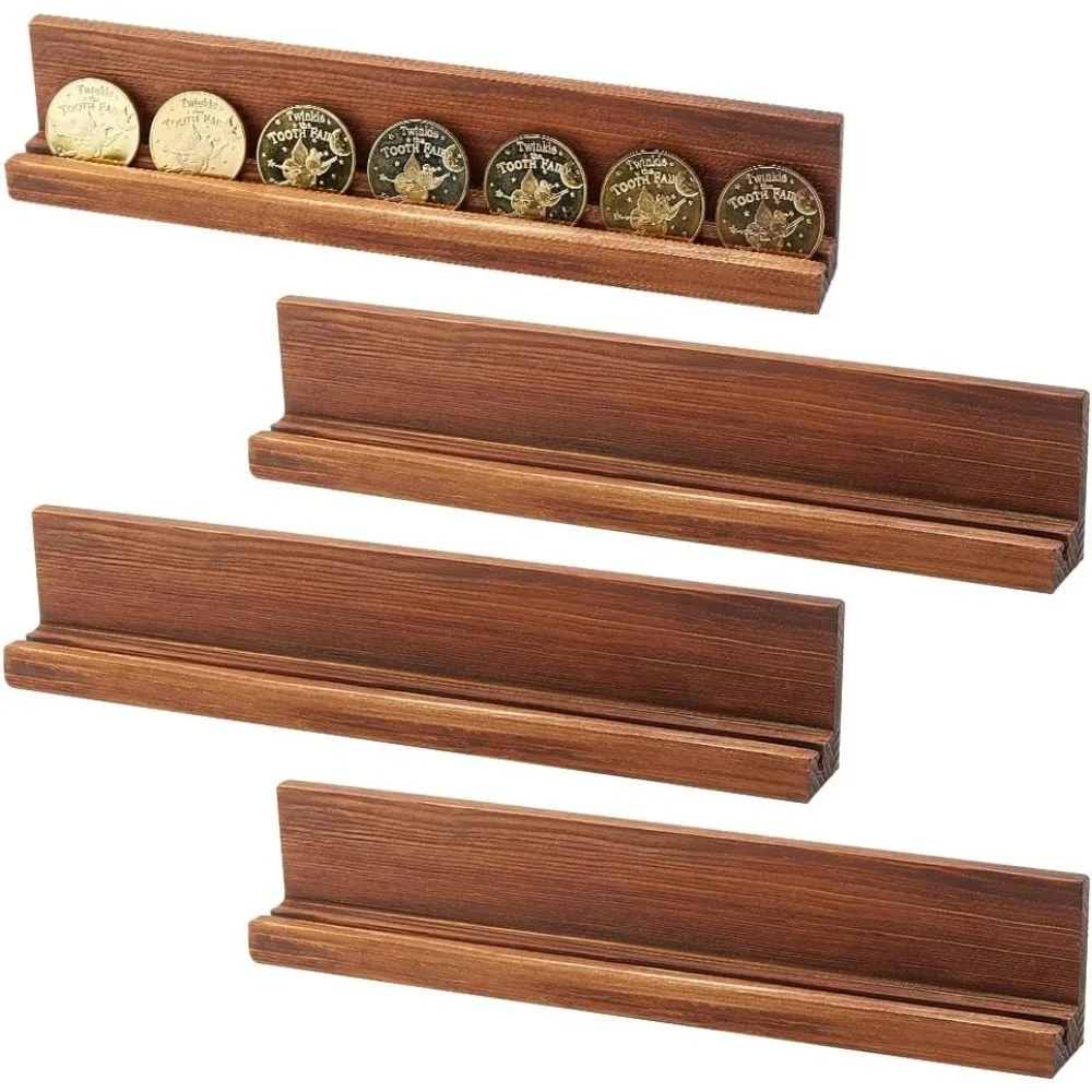 

4 Sets Wall Mounted Commemorative Coin Holder 12.6x2.5x1.5inch Rectangle Wood Wall Holder for Military Coin Peru Color Challenge