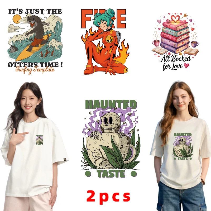 Otter Surfing Fire Dragon Book Love Haunted Taste Iron on Patches Otter Surf Fire Girl Book Love Haunted Taste Heat