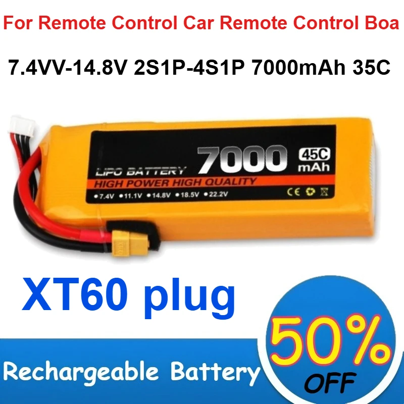 

7.4VV-14.8V 2S1P-4S1P 7000mAh 35C Lithium Polymer Battery for Remote Control Car Remote Control Boat Rechargeable Batteries