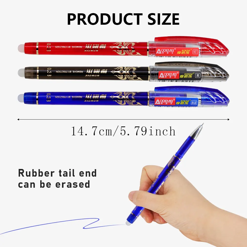 12 Stück/Set löschbare Gelstifte-Set, 0,5 mm blau/schwarz/rot löschbare Stiftmine, waschbarer Griff, löschbarer Stift, Büromaterial – Detail 7