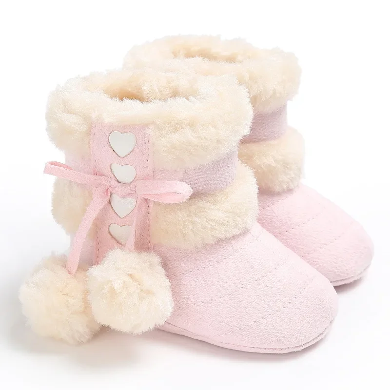 Baby Boy Girl Shoes 2023 Winter Warm Snow Baby Boots Fluff 4-Colors Indoor Cottton Soft Rubber Newborn Infant Toddler