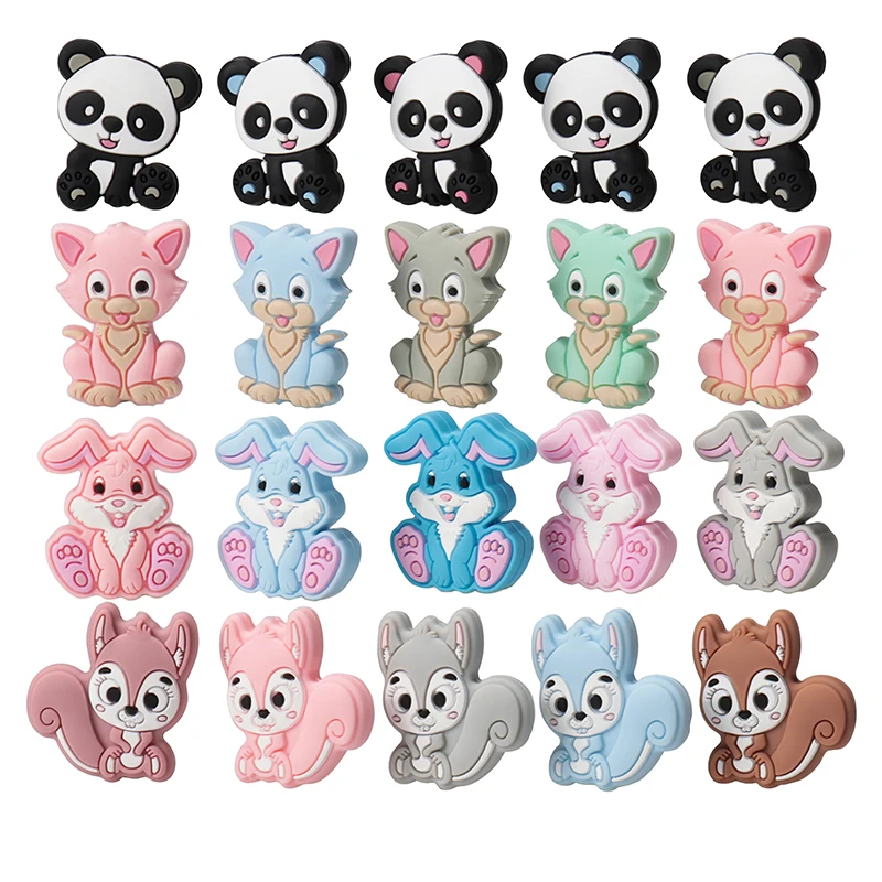 10pcs Silicone Beads  For Pacifiers Silicone Baby Teething Beads Pacifier String Beads Bulk Koala Unicorn Bear Raccoon Bulldog