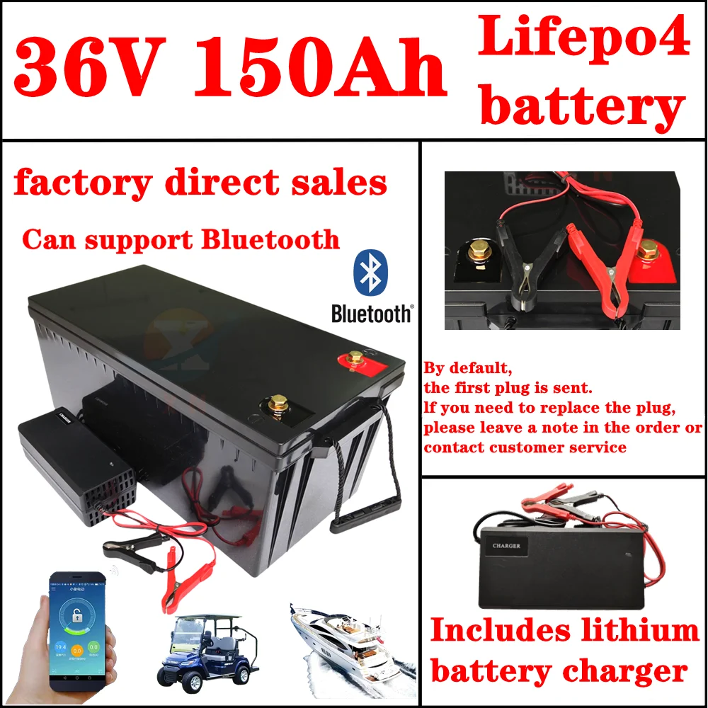 36V 150AH lifepo4 lithium battery Bluetooth BMS APP for 3000w 2000W RV,boats,golf cart,camping equipment,two-wheeled vehicle