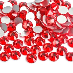 SS3-SS40 Glass Light Siam Red Crystal Glitter Nail Art Decorations Silver Flatback Rhinestones Non HotFix DIY Bag Shoes Crystal