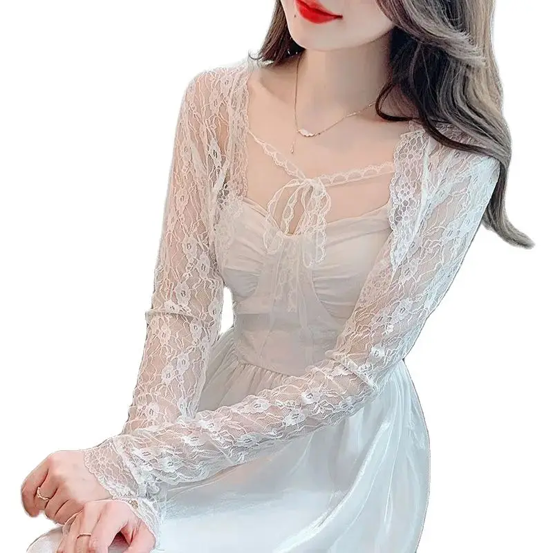 

Women Long Sleeves Wedding Jacket Cape Elegant Floral Lace Trim Wrap Shrug Bolero Evening Bridal Capelet Cardigan Summer Outwear