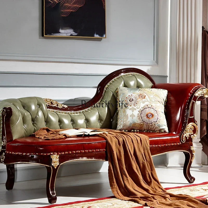 

yj9European chaise longue bedroom leather single sofa bed