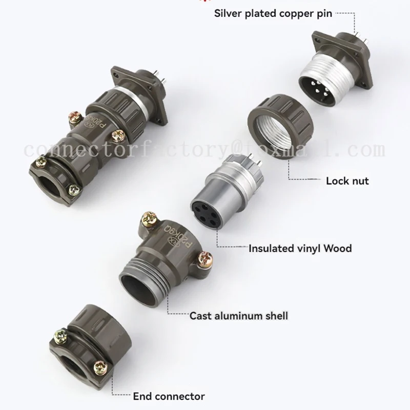 Spina e presa industriale serie P48 Connettori maschio e femmina per aviazione curvi con aggancio a 9 core da 20-26 pin