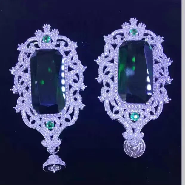 2pcs 30x55mm Silver Red Paved CZ Necklace Pendant DIY Jewelry Findings