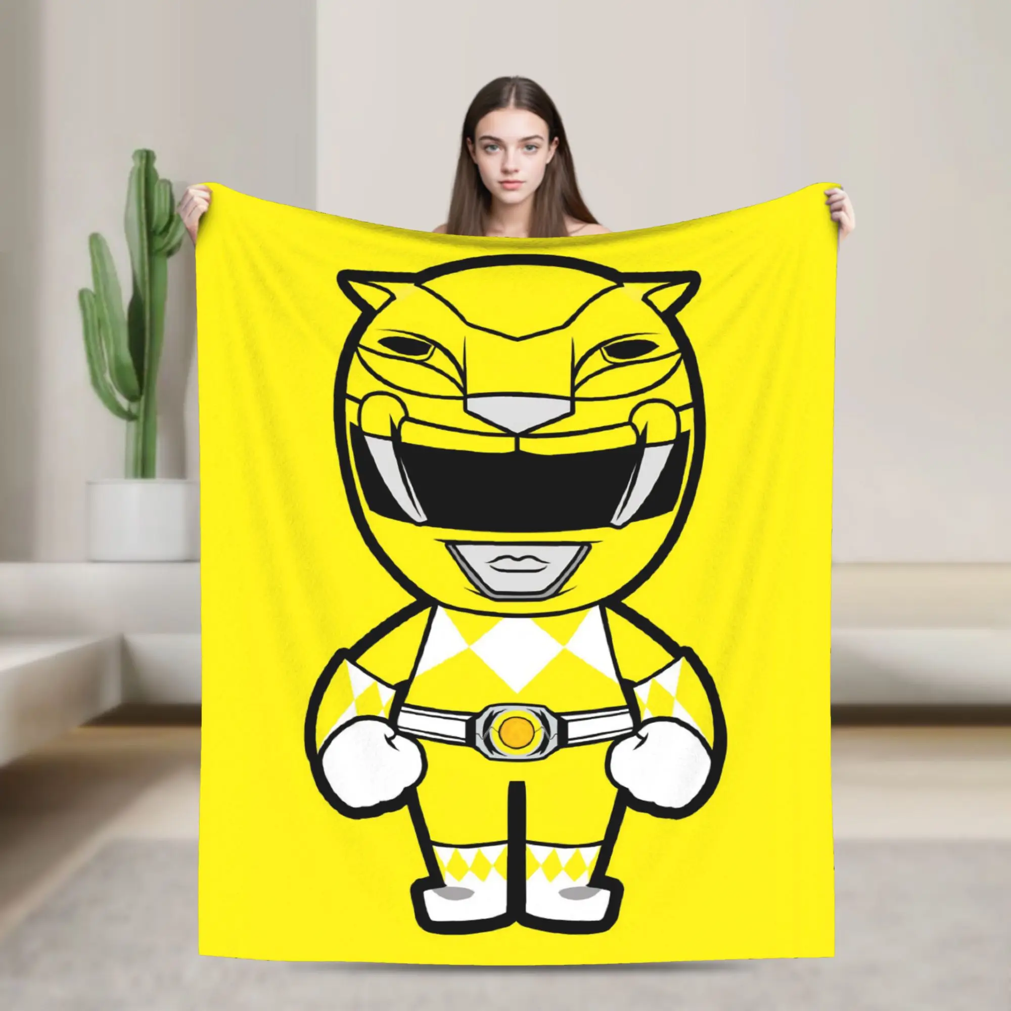 Yellow Ranger Chibi Blankets Flannel Summer Air Conditioning Power R-Ranger Multi-function Thin Throw Blanket Home Couch Quilt