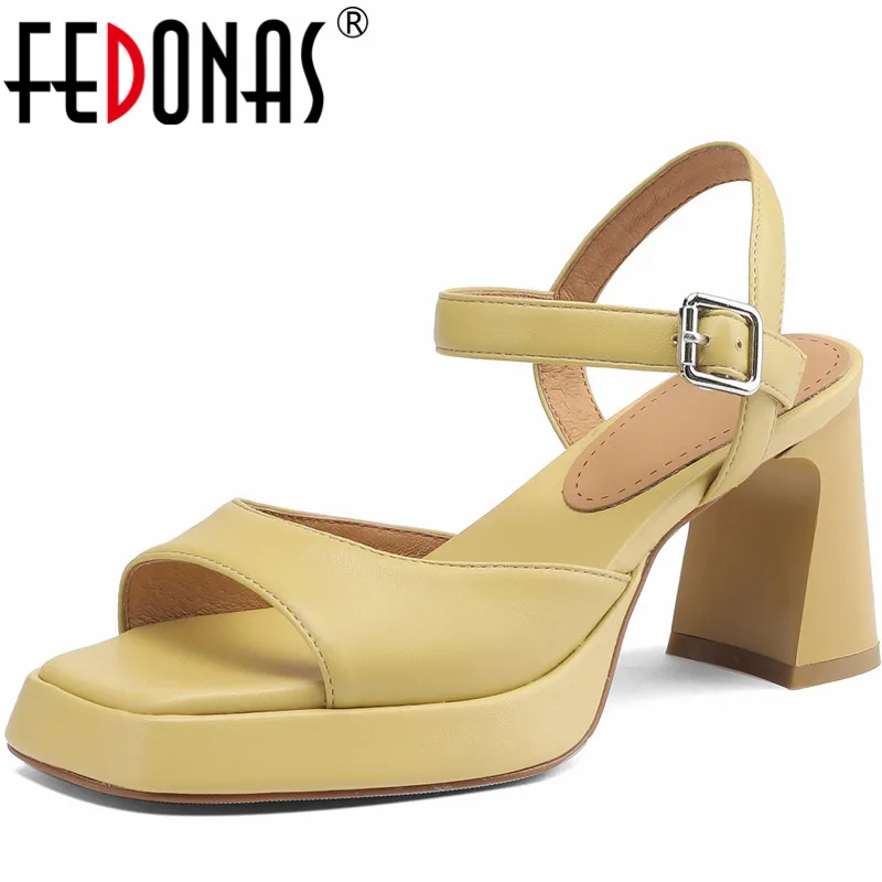 FEDONAS Elegant Women Sandals Ankle Strap Platforms Shoes Woman Genuine Leather Thick High Heels Summer Office Lady Party Pumps