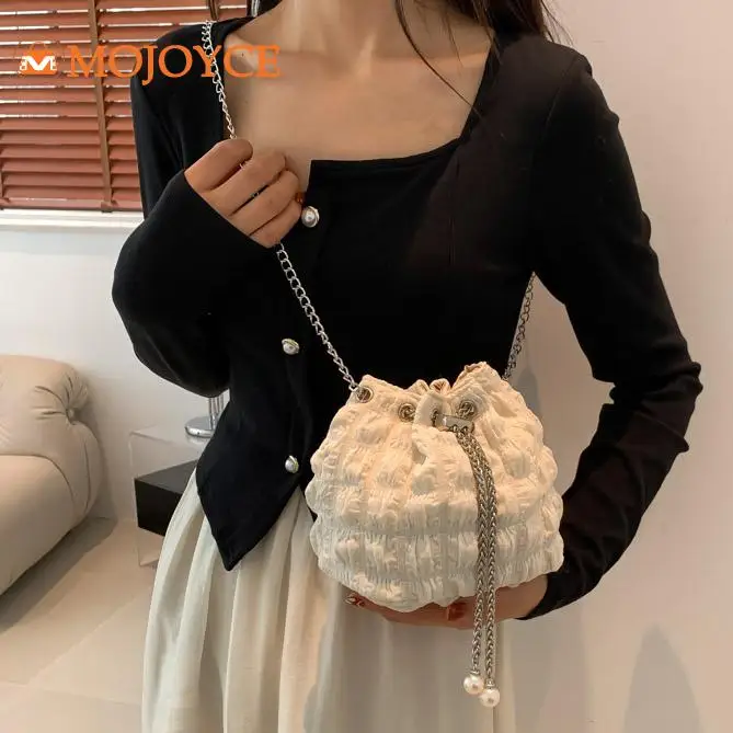 Chain Drawstring Bucket Bag INS Designer Luxury Sling Satchel Bag French Bubble Fashion Handbags Women Solid Color Crossbody Bag