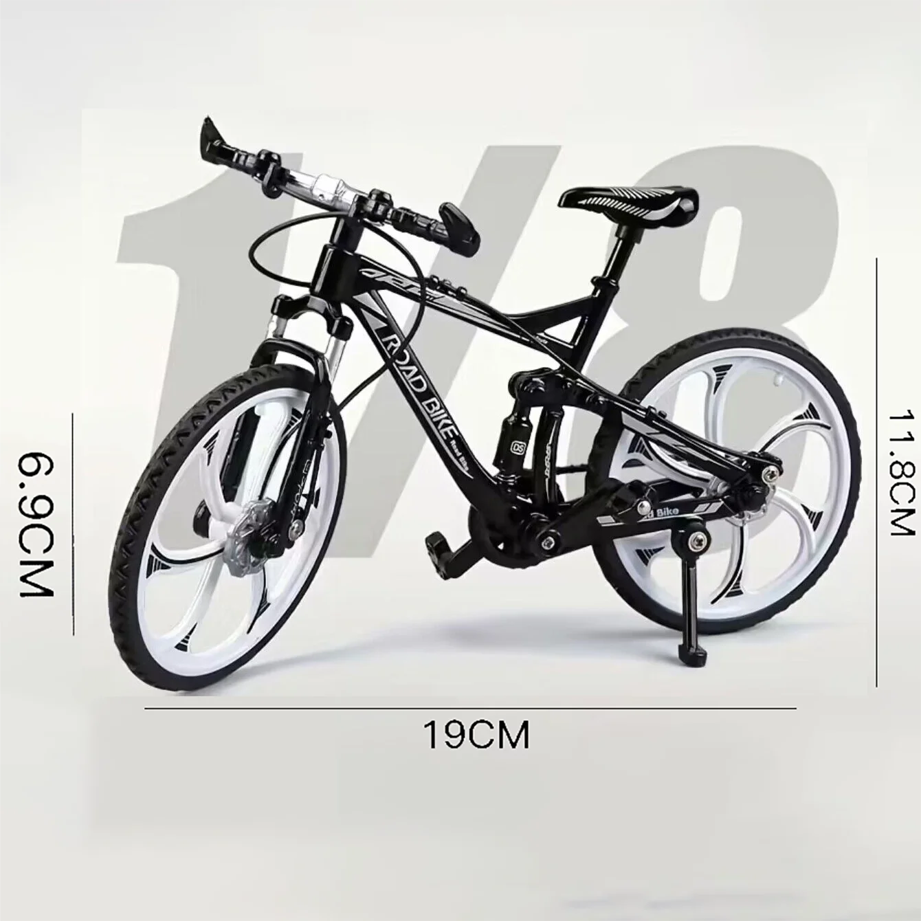 1:8 Mini Model Alloy Bicycle Diecast Finger Mountain Metal Black Bike With Shock Absorption Simulation Collection Toys Boys