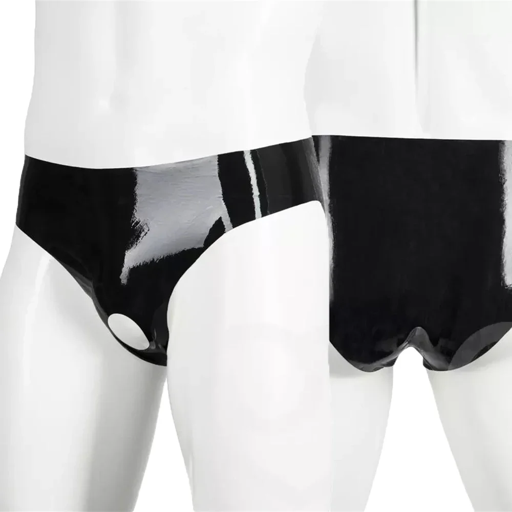 Heren open peniszakje slips heldere PVC lederen onderbroek erotische homo crotchless lingerie lage taille ondergoed clubwear slipje