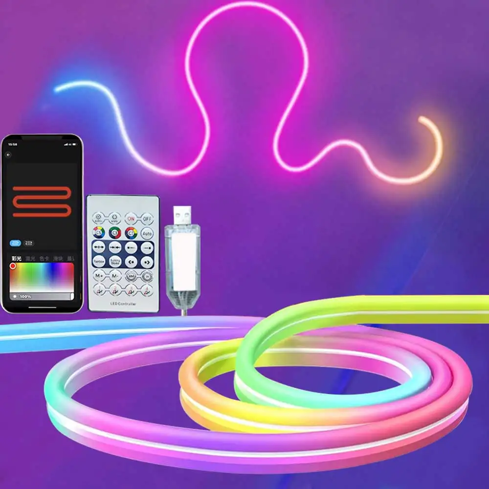 Neon Strip Light Bluetooth Neon Led Strip Lights Smart 1M 2M 3M 5M Waterproof RGBIC Flex Ribbon Led Tape Music Sync
