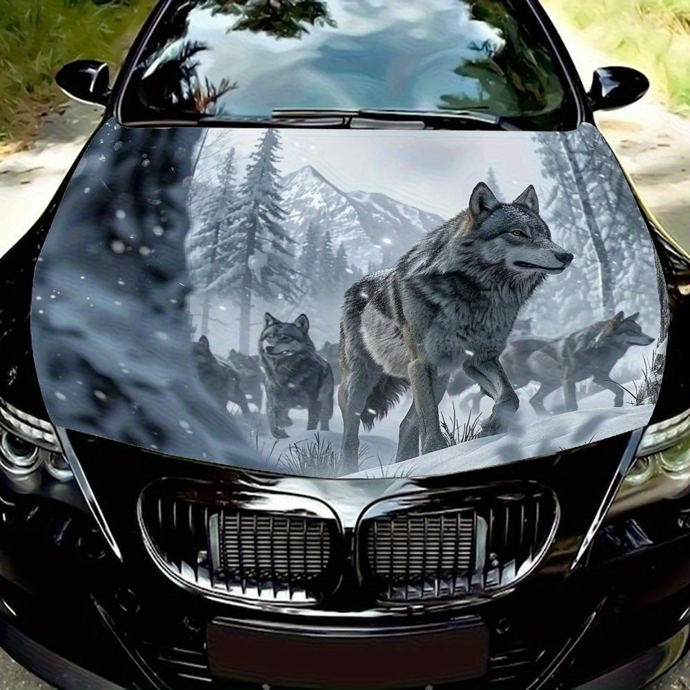 

Wolves Hunting In The Snow Vinyl Decal - Universal Fit Paper Material Car Hood Wrap, Automotive Exterior Bonnet Sticker, Vehicle