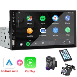 Reproductor Multimedia Universal para coche, Radio con pantalla táctil HD, FM, entrada auxiliar, Bluetooth, MirrorLink, Android, Carplay, 7 pulgadas, 1 Din