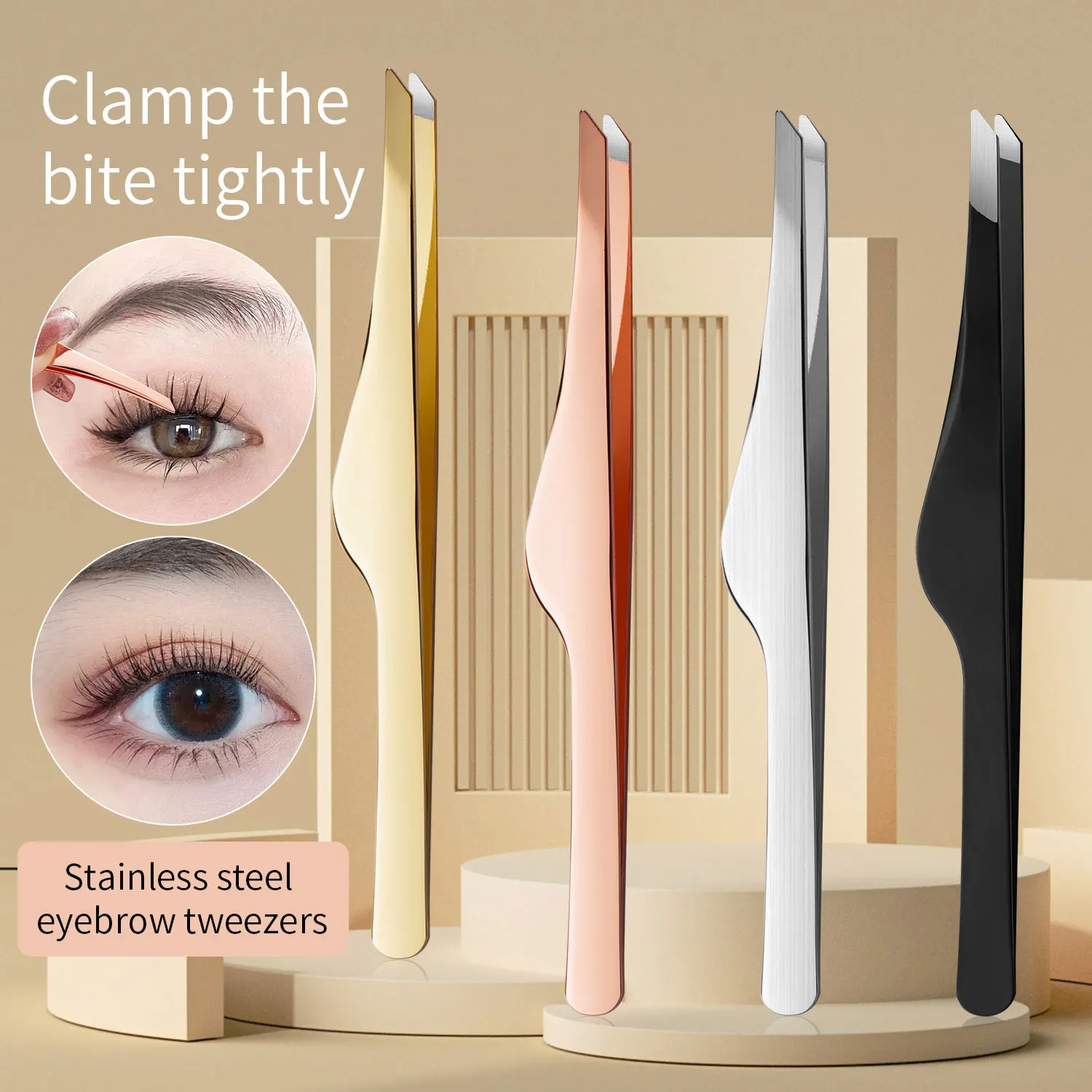 Pinzette per sopracciglia in acciaio inossidabile Sopracciglio curvo Taglia ciglia Pinzette angolate Strumenti per ciglia finte Rimuovi piccoli peli incarniti