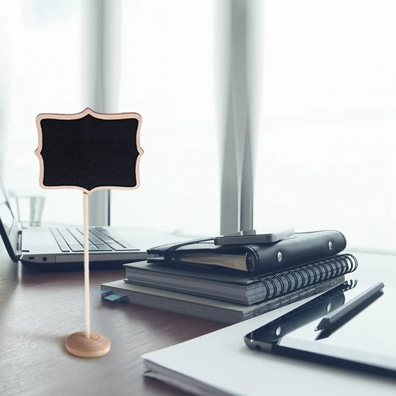 Mini pizarras de madera, estacas de letreros, pizarras con soportes y pegatinas, tablero negro rectangular pequeño, paquete de 20