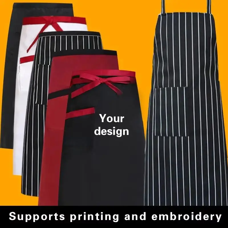 Chef Apron Printing Logo For Men And Women Cakery Coffee Shop Restaurant Waiter Red Stripe Work Clothes Custom Name