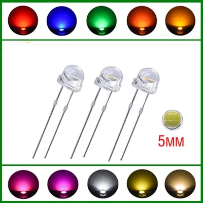 Straw Hat Led 100PCS 5MM DIP Blue Red Yellow Green Warm White High Bright F5 Quality Bead Light Emitting Diode Transparent Cover