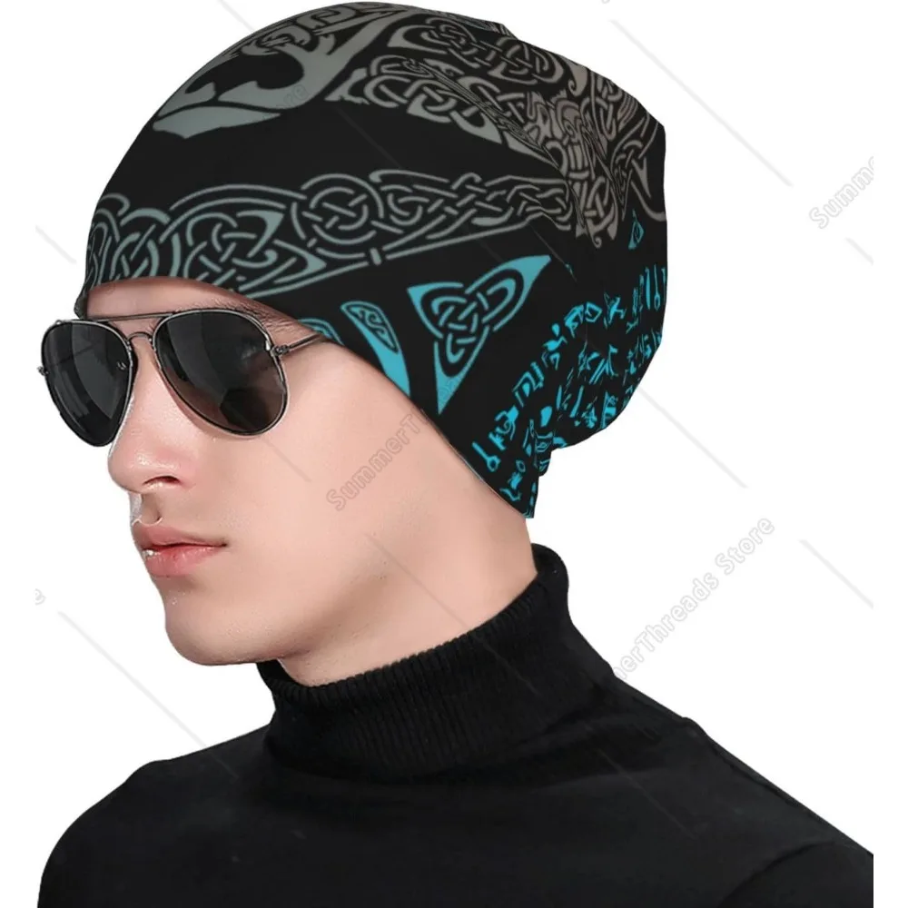 Vikings Norse Runes Beanie Hat Cap Winter Softknit Stocking Cap Slouchy Headwear for Adult Outdoor image 3